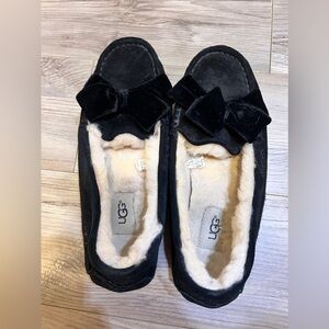 UGG Ansley Heritage Bow Black Suede Bow-Detail Flat Boots (EU 38 / US 7)